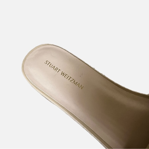 Stuart Weitzman Charleston Leather Woven Slide Sandals Light Brown Cream 7 - Picture 3 of 6